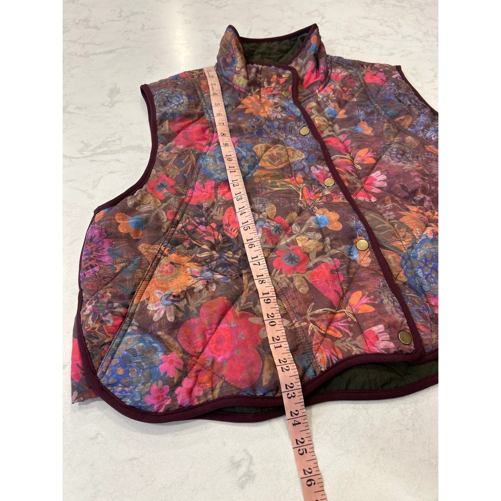 Natural Life Floral Quilted Puffer Vest L/XL Multi Color Snap Front Boho - Picture 5 of 7